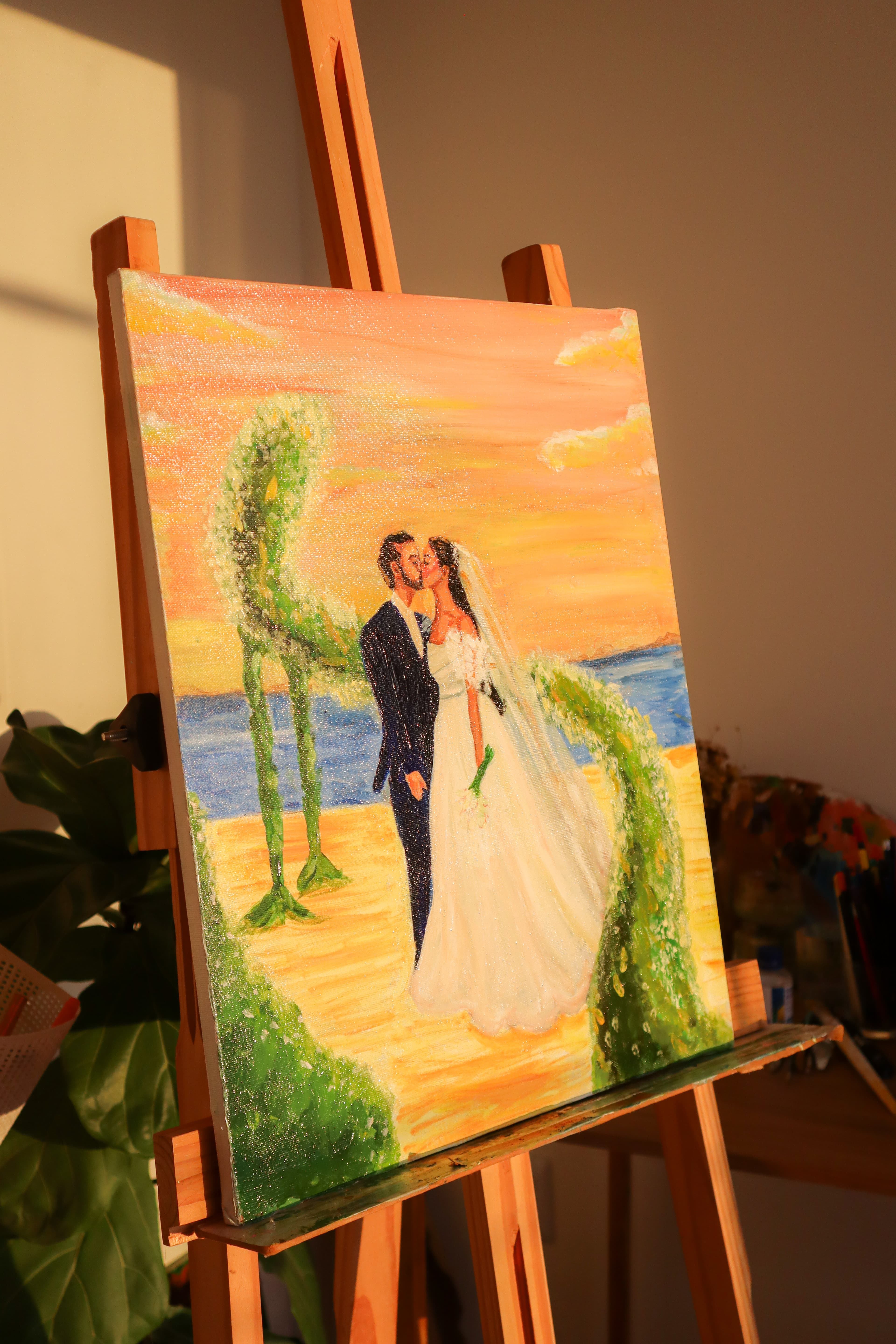 Pintura dos noivos pintada ao vivo