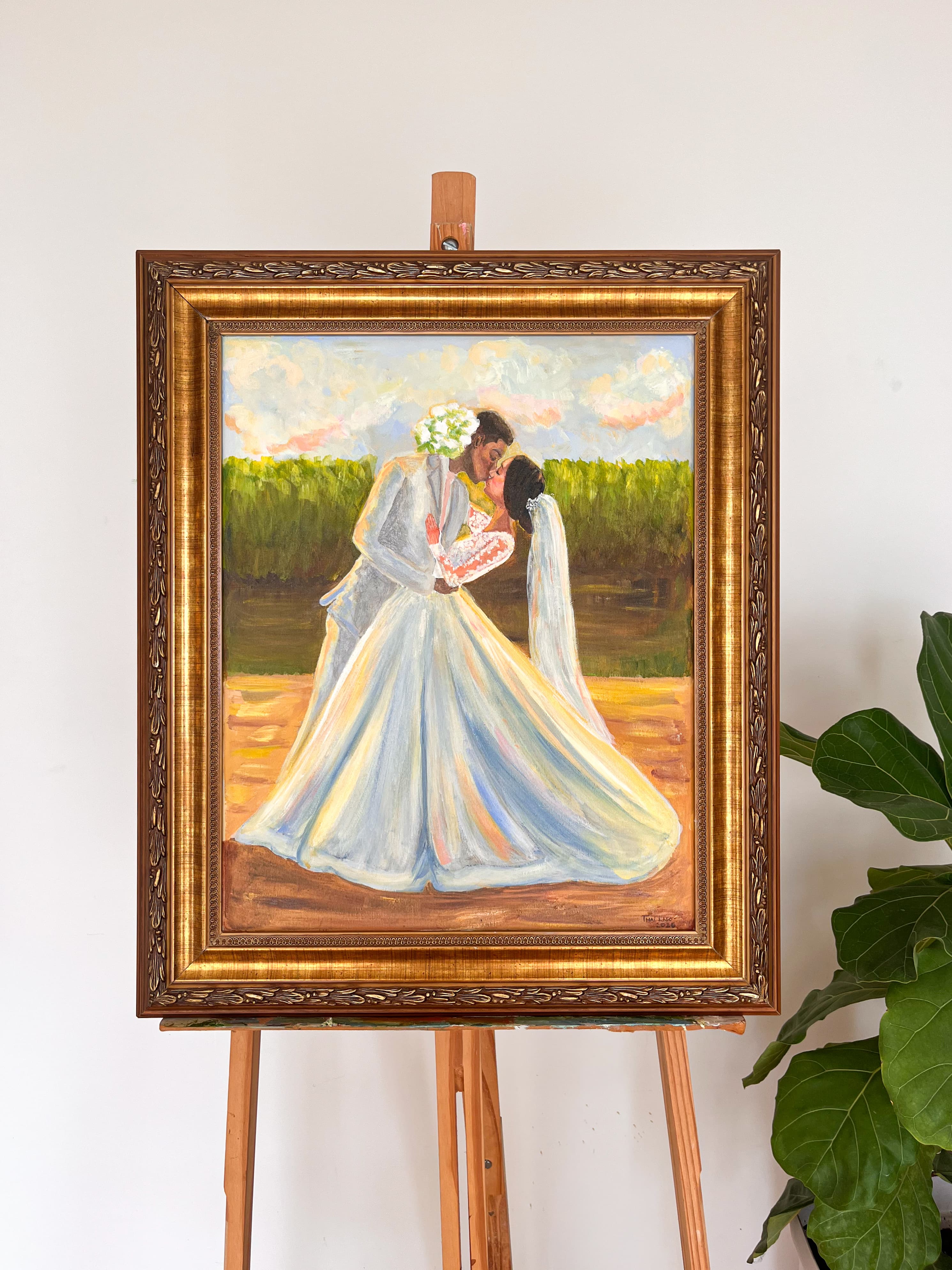 Pintura ao vivo dos noivos durante o casamento